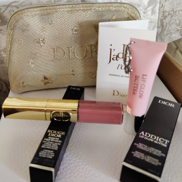 Dior Beauty Sequin Liquid Lip Duo & Lip Glow Butter Bundle of 4 w/Star Pouch NEW